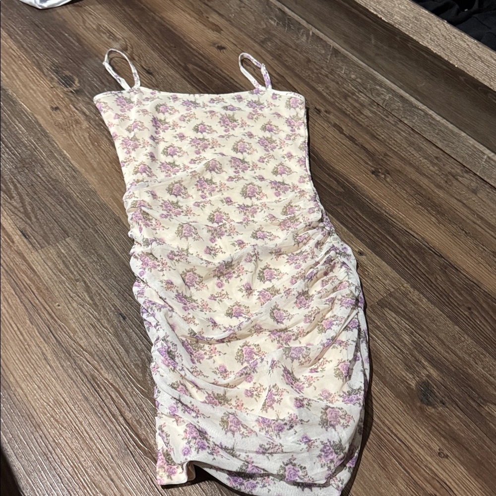 Katie J Floral Ruched Dress with Spaghetti Straps
